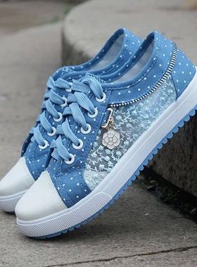 Women's Hollow Denim Mesh Shoes Woman Flat Casual Shoes Brea
