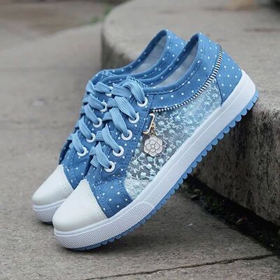 Women's Hollow Denim Mesh Shoes Woman Flat Casual Shoes Brea