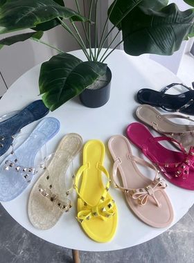 rivet flip-flops rivet jelly thong sandals with bow summer b