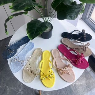 jelly thong summer flip bow flops with rivet sandals