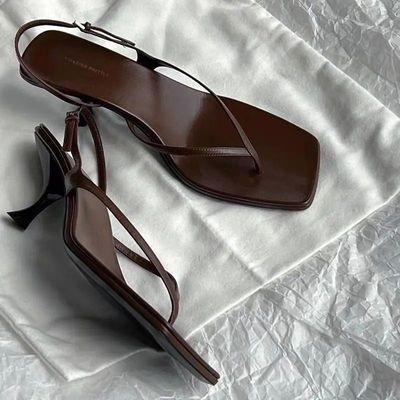 Kitten High Heels Sandals Women Flip Flops Square Toe Shoes