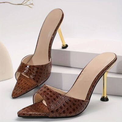 Glamorous Crocodile Texture High Heel Sandals - Chic Slip-On