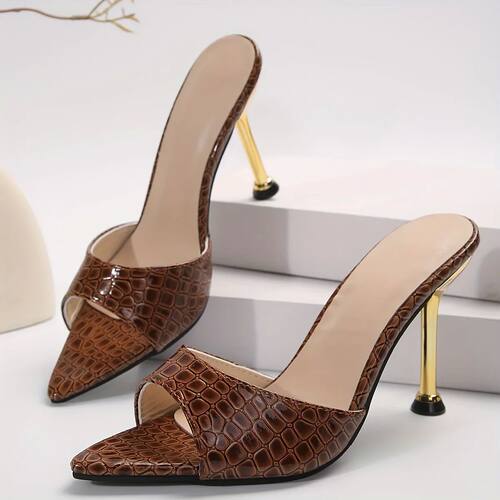Glamorous Crocodile Texture High Heel Sandals - Chic Slip-On