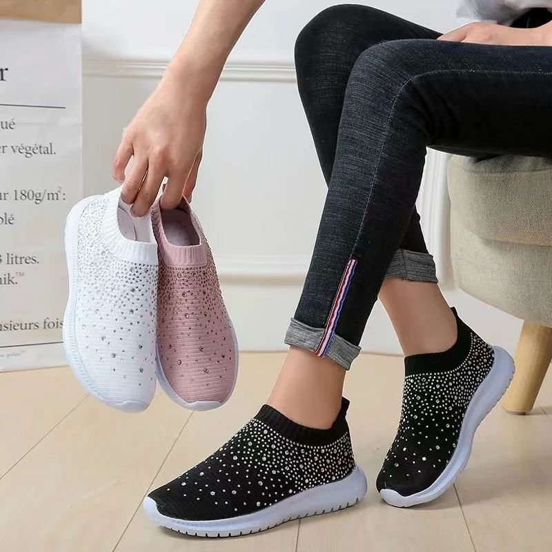 Large Size Rhinestone Elastic Socks Shoes Casual Women's Bre