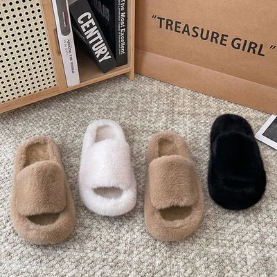 Home Slippers Women's Platform Shoes Female Lady Fur Flip Fl