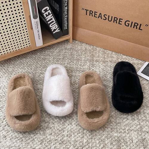 Home Slippers Women's Platform Shoes Female Lady Fur Flip Fl