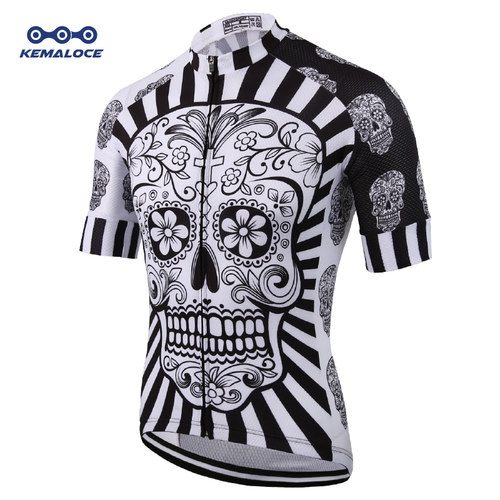 KEMALOCE Cycling Jersey Men Polyester White Skull Pro Bike W