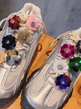 Flash Diamond Handmade Beaded Flower Shoe Laces Clip Buckle