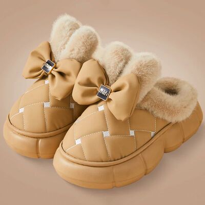 2024 Cute Bowknot Fur Slippers Women Winter Waterproof Thick