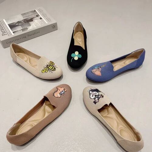 Women Flat Knitted Fashion Round Toe Women's Slip on Flat Ca