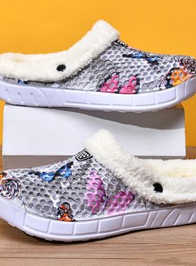 Women's Cotton Slippers Butterfly Pattern Clogs Mules Autumn