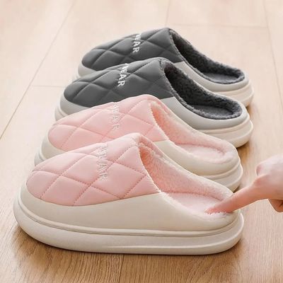 Warm Men Slippers New Home Waterproof Shoes Couples Fluffy F