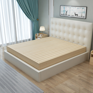 原木硬床板1.8米全实木排骨架加高床架双人床护腰床垫榻榻米定制