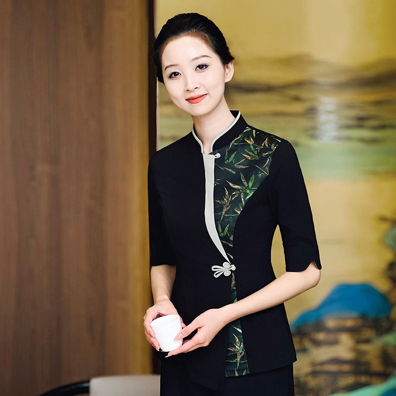 星级酒店服务员工作服短袖高端新中式饭厅餐饮饭店茶楼春夏套装女