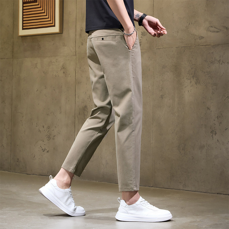 夏季薄款小直筒冰丝九分裤男士休闲裤百搭裤子男小个子显高八分裤