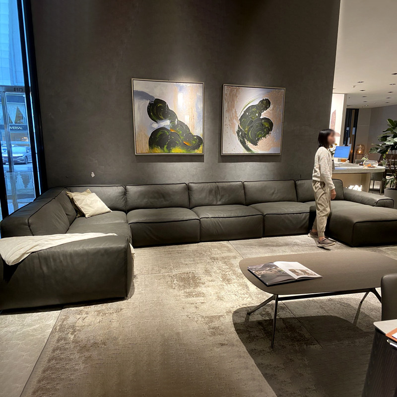 夏图md真皮沙发3814意式极简大黑牛进口头层牛皮实木简约客厅家用