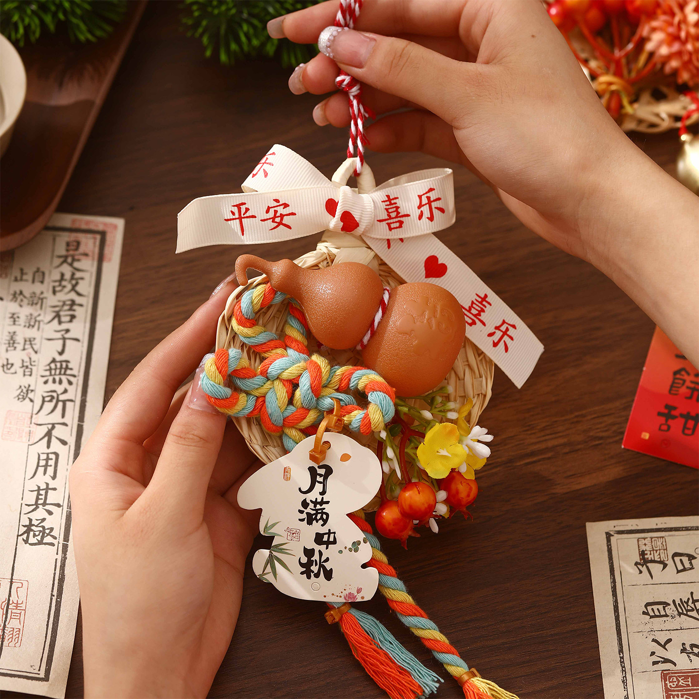 中秋节竹编小灯笼手工diy材料包国庆儿童发光古风中式挂饰装饰品
