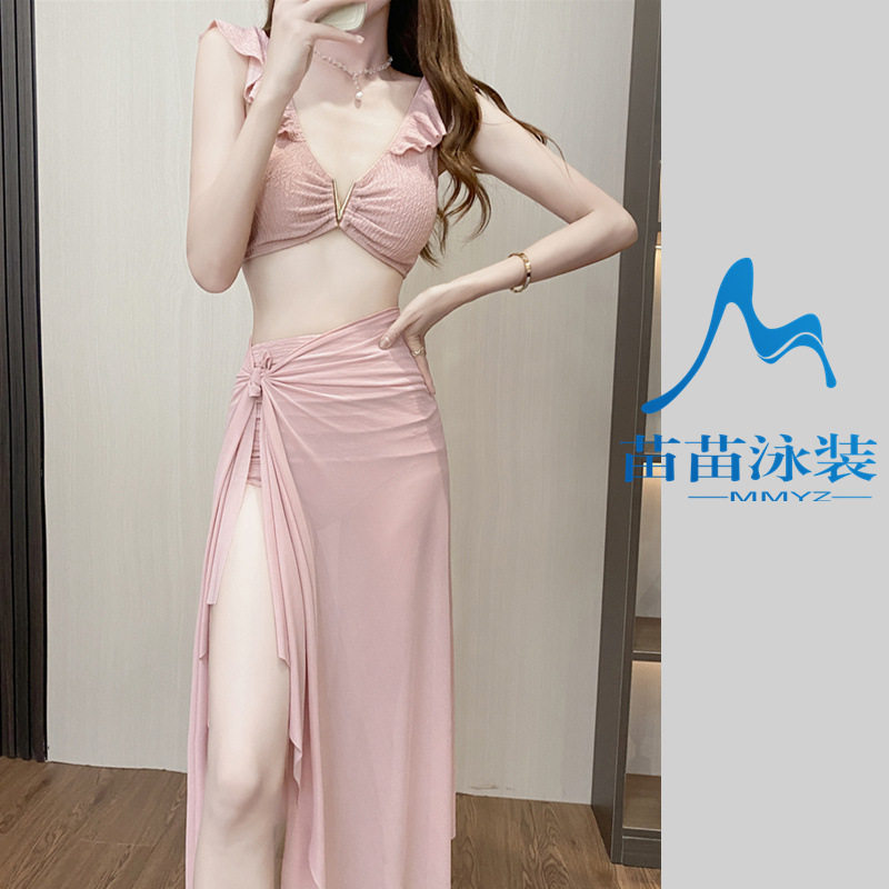 bikini比基尼性感游泳衣女分体三件套韩国温泉度假沙滩粉系泳装女