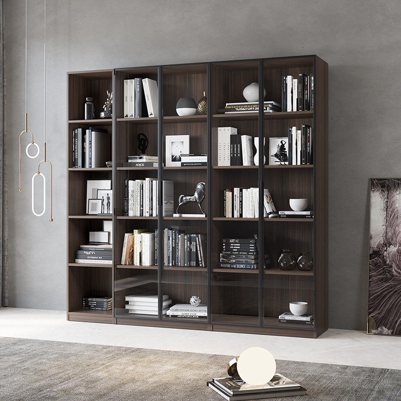 全铝家具铝合金书柜带玻璃门落地书柜定制全铝书柜整体储物柜客厅