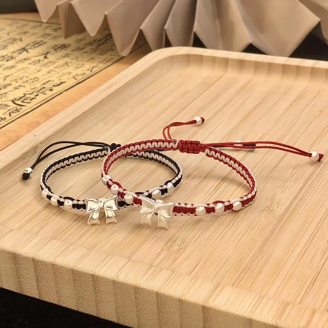 在逃公主蝴蝶结红色手绳高颜值百搭新手链少女心编织手饰闺蜜礼物