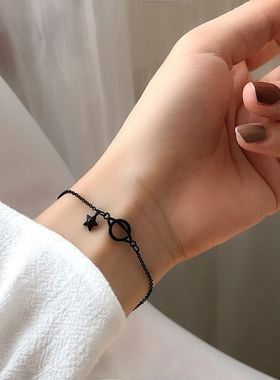 黑色星星闺蜜手链简约小众设计ins冷淡风黑暗星球学生手链女百搭