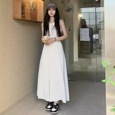 法式白色背心裙无袖气质连衣裙