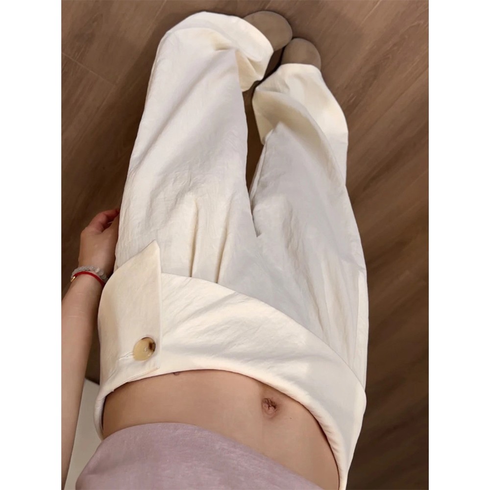松弛感高腰垂感小个子奶油褶皱裤图片
