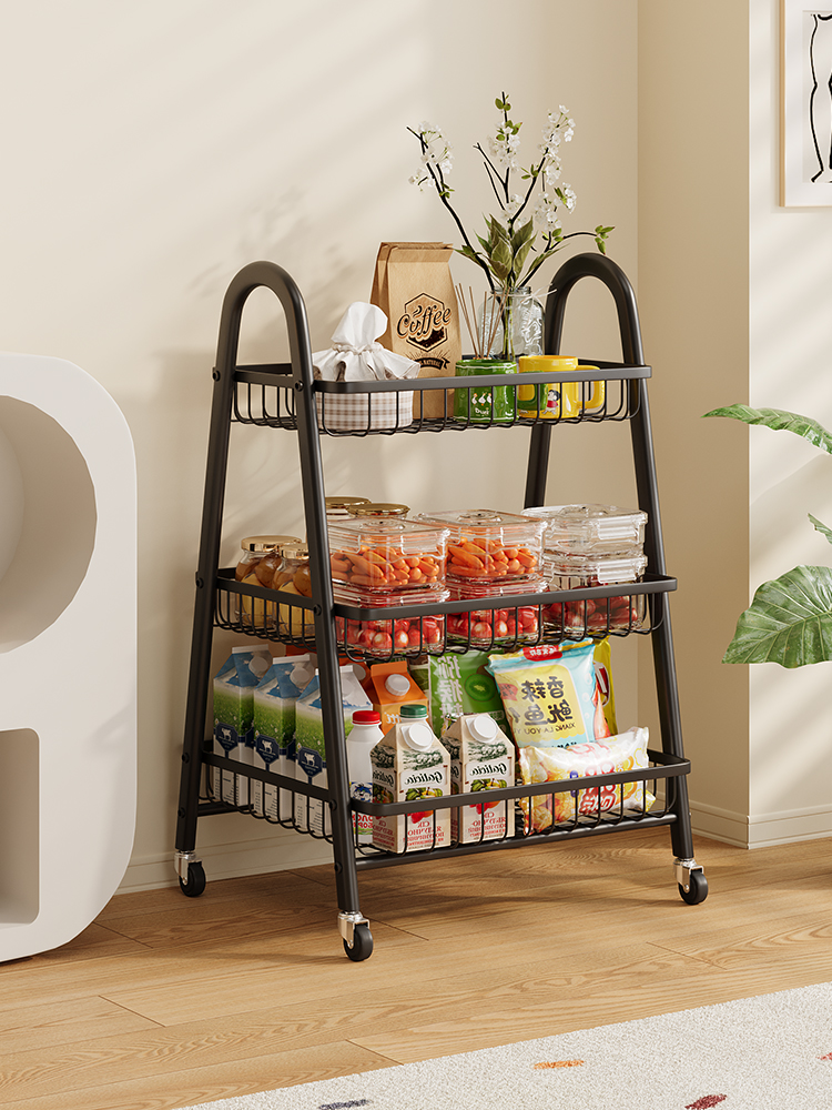 零食收纳筐置物架家用客厅带轮小推车整理架可移动多层落地收纳架