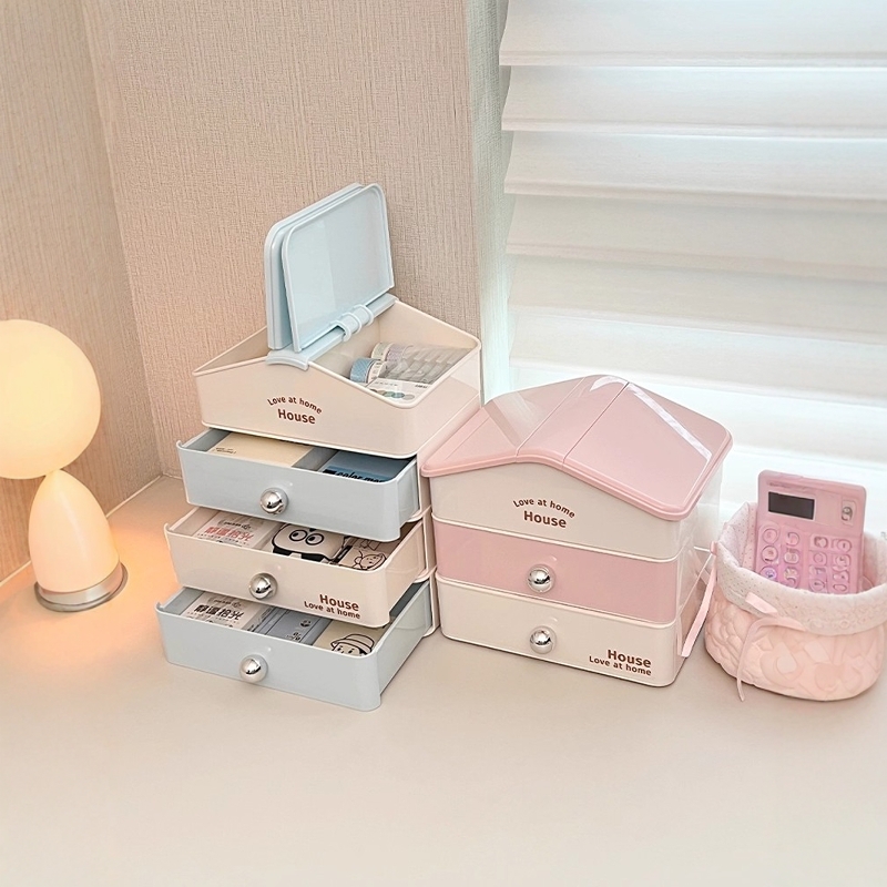 桌面收纳盒多层多功能防尘大容量