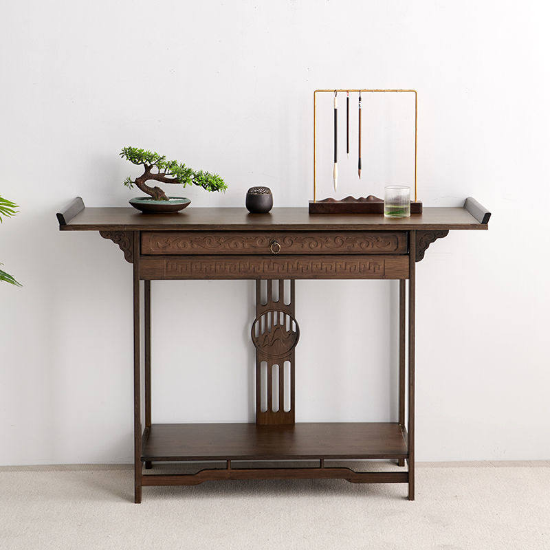 新款新中式玄关桌窄长条案供桌现代靠墙案台供奉桌子胡桃色实木端