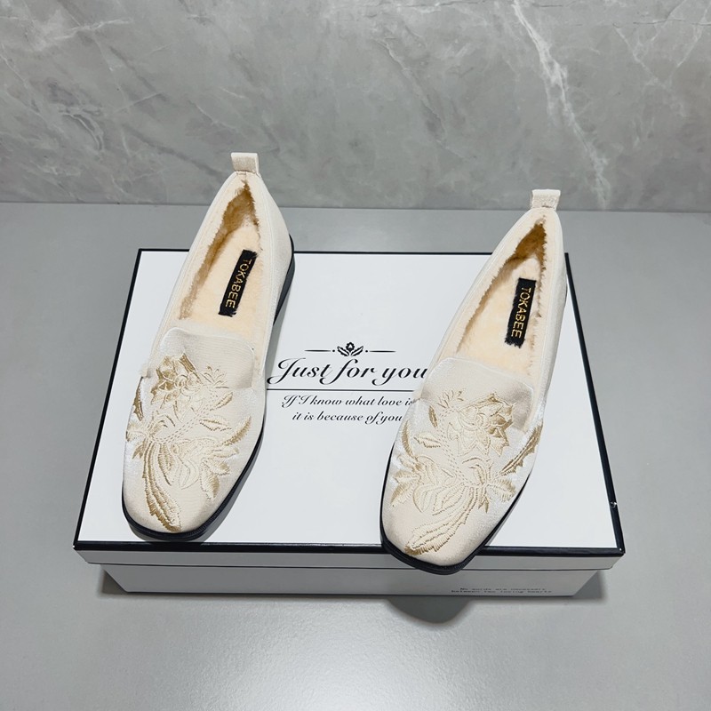 国风新中式方头平底毛毛鞋外穿秋冬新款大码厚底复古刺绣豆豆棉鞋,女鞋,浅口单鞋,淘宝优惠券,粉丝福利购,淘宝优惠卷