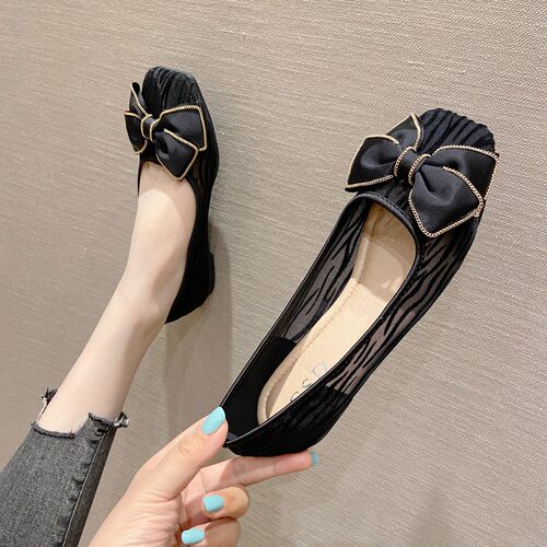 平底蝴蝶结橡胶方头仙女凉鞋