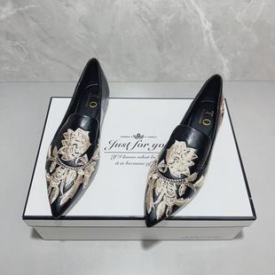 复古刺绣软底大码 国风新中式 尖头平底单鞋 增高2026新款 奶奶豆豆鞋