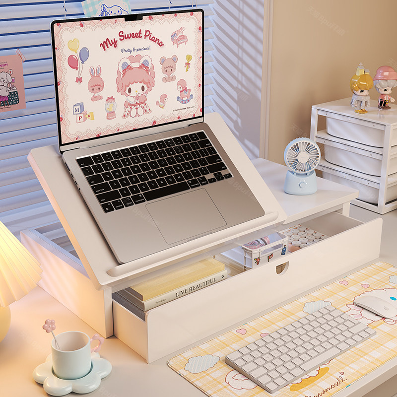 笔记本电脑增高架可调节升降立式电脑支架学生宿舍桌面置物架收纳架带抽屉笔记本电脑支撑架子游戏本通用托架