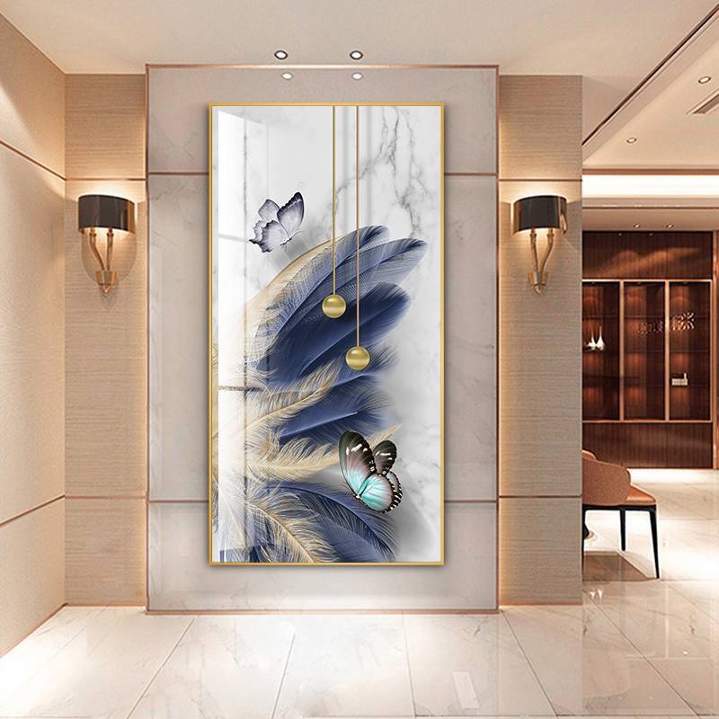 羽毛西户2022年新中式时石来运转入户入门进户门西墙玄关装饰画鹿