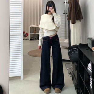 美式原牛色复古早春新款低腰阔腿裤女2026百搭宽松显瘦拖地牛仔裤