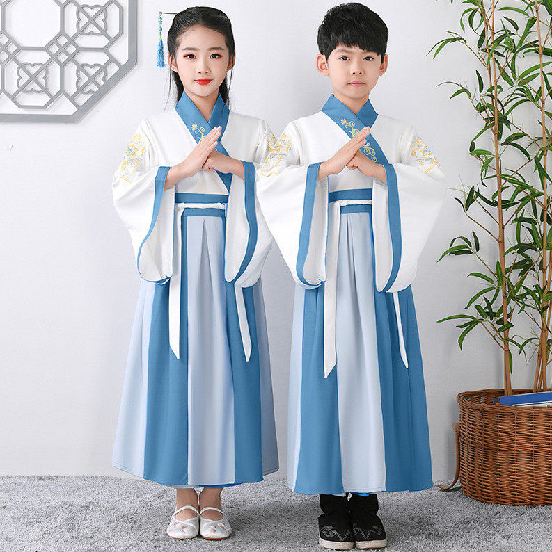 古代儿童汉服国学书童男童民族古装中小学生三字经弟子规演出服装