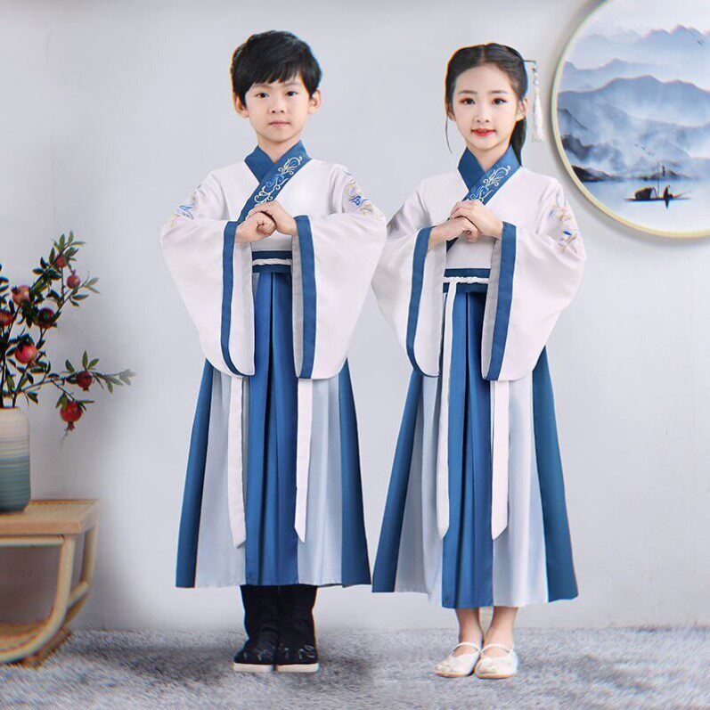 汉服国学书童三字经弟子规演出服古装学童开笔礼朗诵表演小学生男