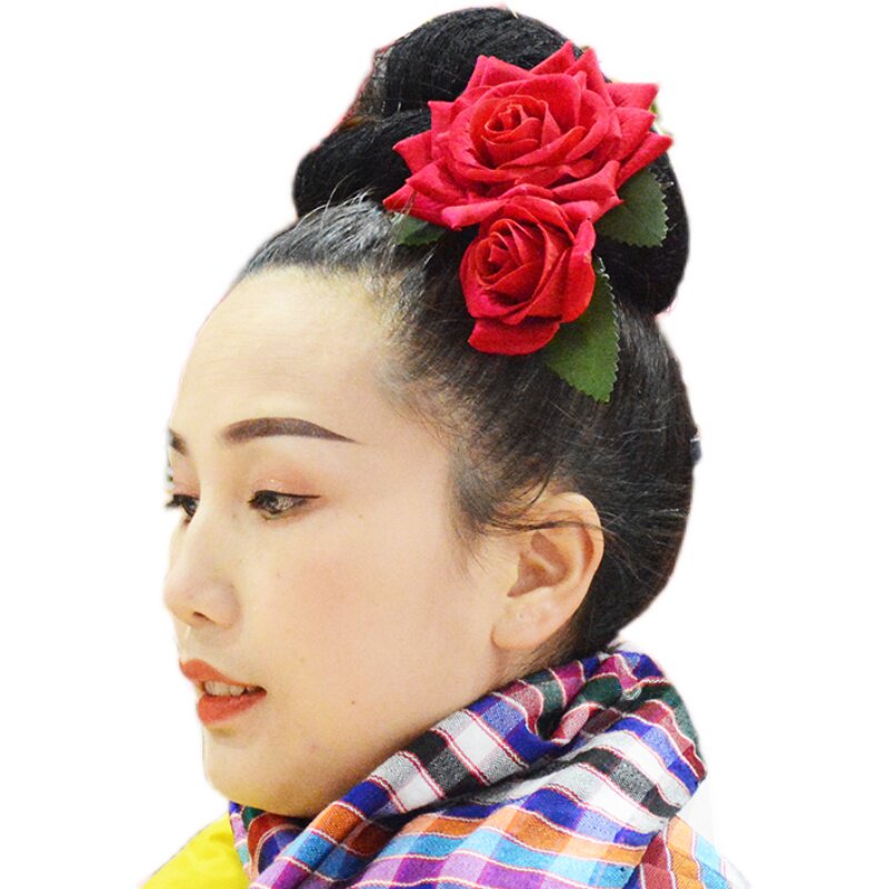 苗族仿真花头饰新娘头花diy婚庆花墙花朵花头绒布玫瑰大红手工7cm