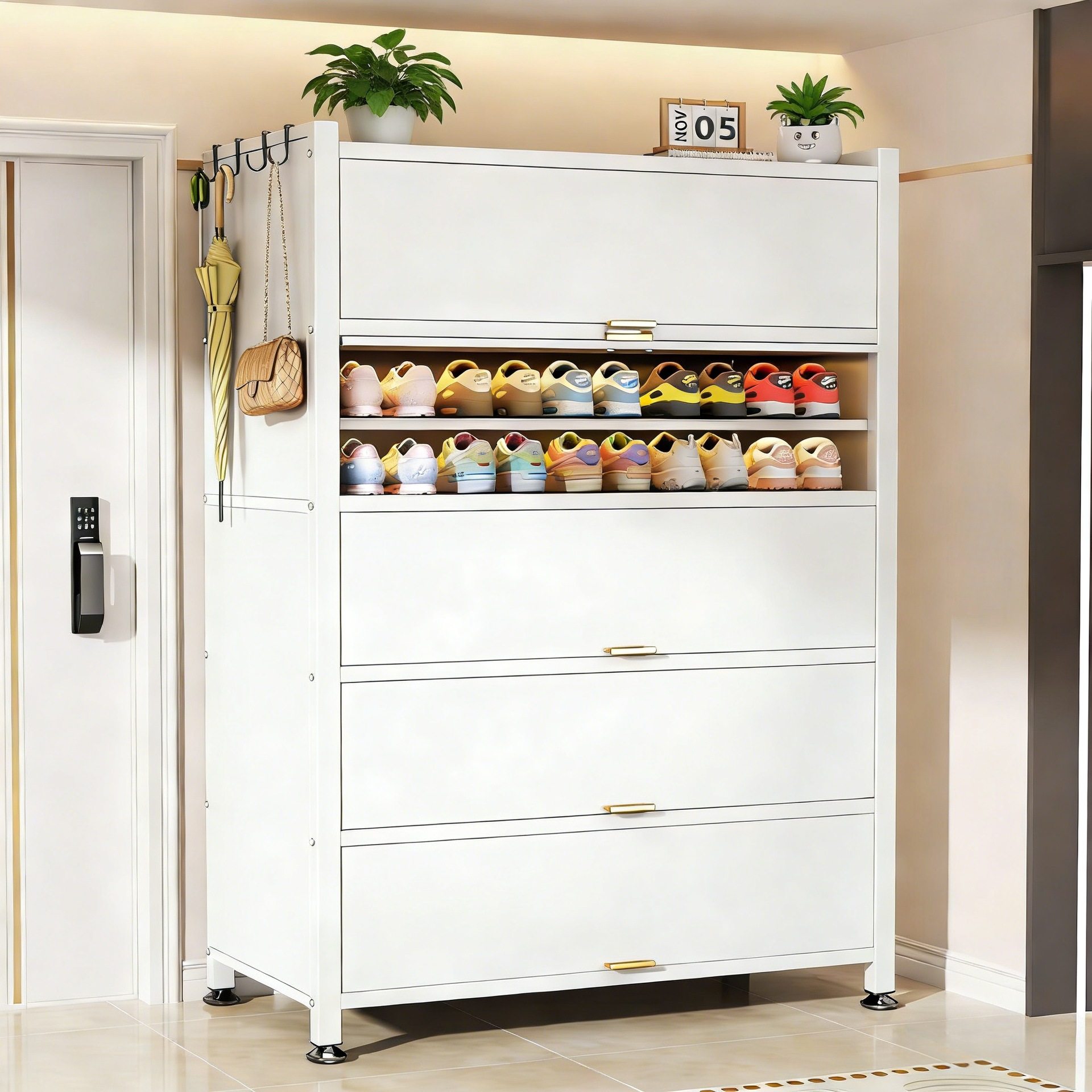 三箭钢制鞋柜2026新款家用门口落地多层防尘鞋架入户收纳置物柜,住宅家具,鞋柜,淘宝优惠券,粉丝福利购,淘宝优惠卷