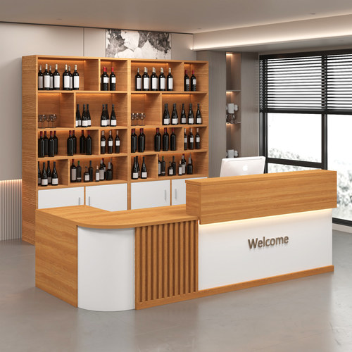 饭店吧台收银台货柜落地酒柜组合商用柜台餐饮店转角收款前台接待