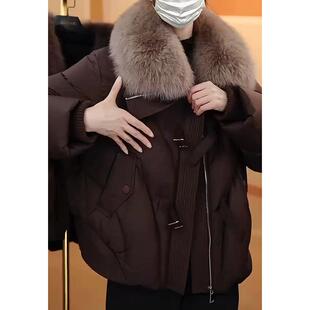 2024冬季新款羽绒服短款可拆卸毛领狐狸毛皮草外套女款显瘦鹅绒服
