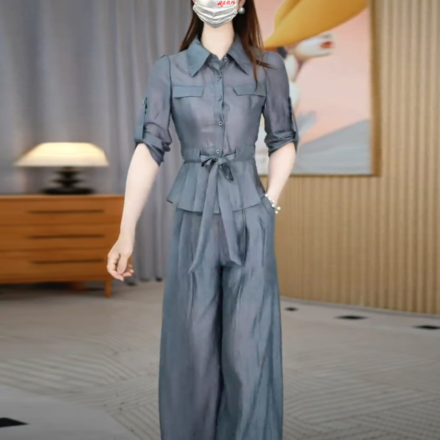 夏季气质显瘦衬衫裤两件套女