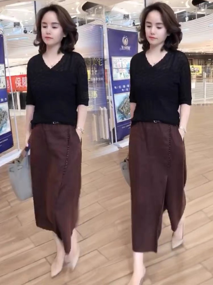 网红早秋时尚半身裙女2023年秋季新款宽松休闲显瘦气质洋气套装潮