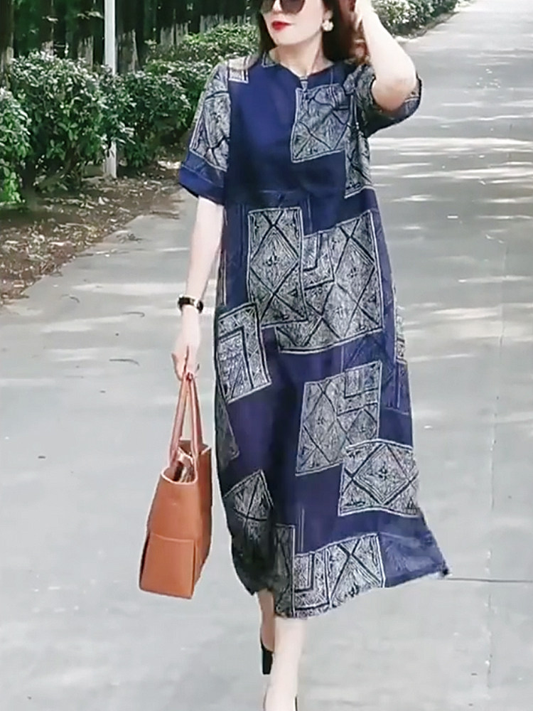 印花连衣裙女宽松显瘦休闲长裙子