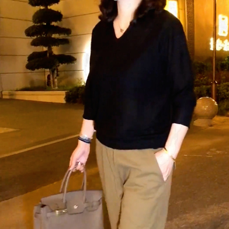 黑色宽松遮肉显瘦长袖上衣休闲裤