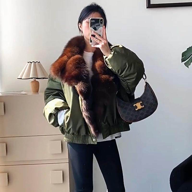 狐狸毛领皮草外套女白鹅羽绒服