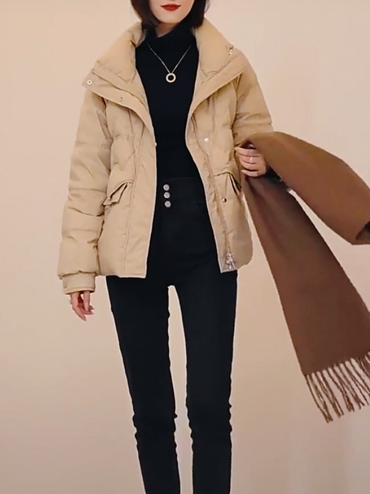 韩版米色短款轻薄羽绒服女2023