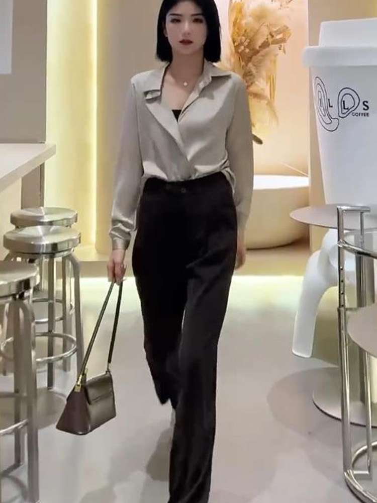 网红同款黑色显瘦休闲阔腿裤女