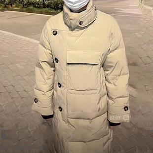 2024冬季流行风格羽绒服女款测排扣立领中长款白鸭绒小个子外套